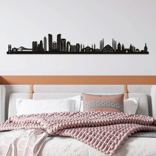 Istanbul Skyline Wall Art Decor Wood in Black